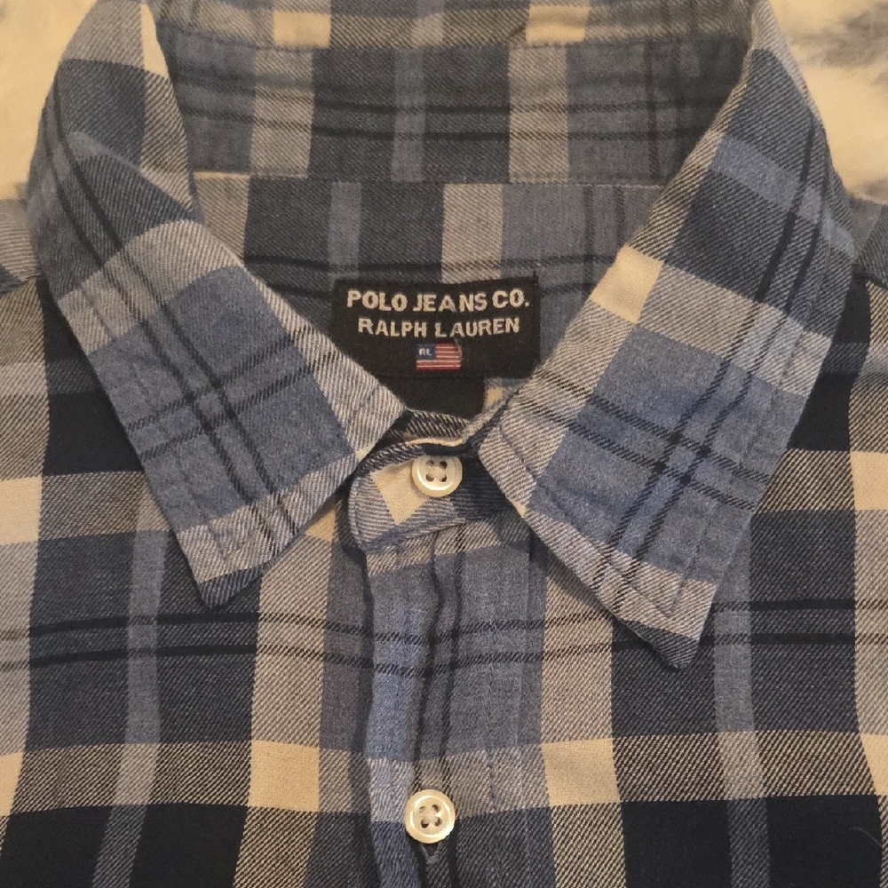 Vintage Polo by Ralph Lauren Blue and Cream Plaid Short-Sleeve Button-Down - Picture 2 of 4